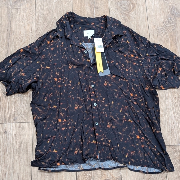 $688 Mens RHUDE Tortoise Print SS Button Up Camp Shirt Black Large - Picture 1 of 8